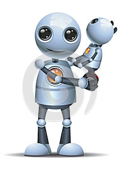 Little robot hug baby on isolated white background