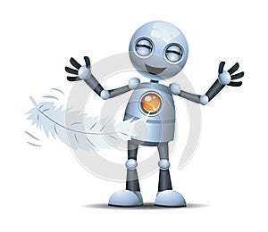 Little robot laughing tickled using feather