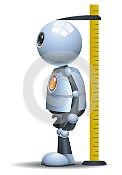 Little robot measuring height on isolated white background