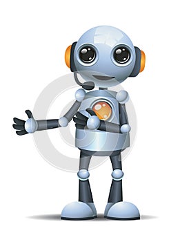 Little robot operator on isolated white background