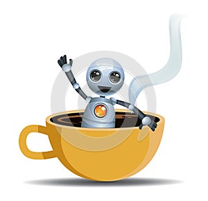 little robot playing on cup of coffee