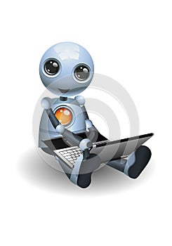 little robot sit on using laptop