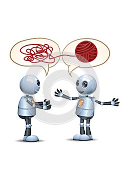 Little robot try to untangled the threads bubble text