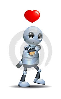 little robot walking in love feeling