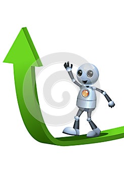 Little robot walking on top of ascending arrow