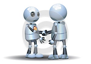 little robots handshake on isolated white background