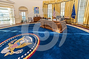 Little Rock, AR/USA - circa February 2016: Replica of White House's Oval Office in Bill Clinton Presidential Center and Library