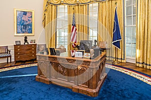 Little Rock, AR/USA - circa February 2016: Table in Replica of White House's Oval Office in Bill Clinton Presidential Center