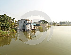 Little rural houses over water, Nam Sang Wai, HK photo