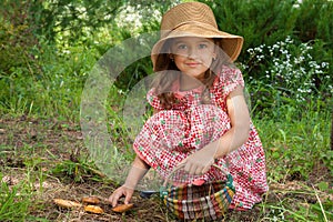 Little Russian Girl And Mushroom.