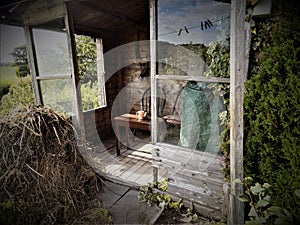 Little Rustic Summerhouse In An English Country Garden