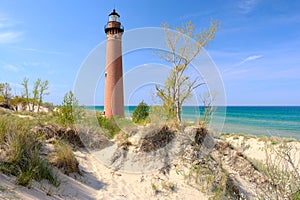 Little Sable Point Lighthouse in dunes, built in 1867