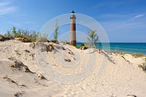 Little Sable Point Lighthouse in dunes, built in 1867