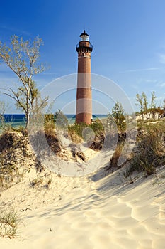 Little Sable Point Lighthouse in dunes, built in 1867