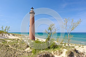 Little Sable Point Lighthouse in dunes, built in 1867