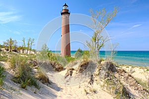 Little Sable Point Lighthouse in dunes, built in 1867