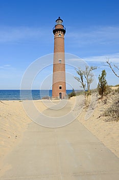 Little Sable Point Lighthouse in dunes, built in 1867