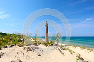 Little Sable Point Lighthouse in dunes, built in 1867