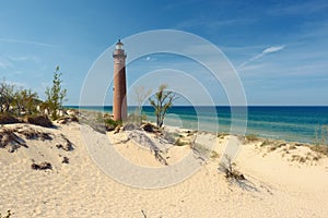 Little Sable Point Lighthouse in dunes, built in 1867