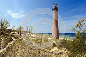 Little Sable Point Lighthouse in dunes, built in 1867