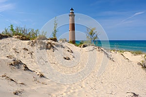 Little Sable Point Lighthouse in dunes, built in 1867