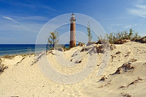 Little Sable Point Lighthouse in dunes, built in 1867