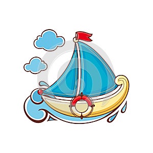 Little sailboat. Children`s toy.