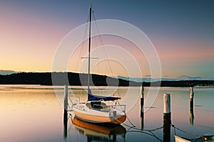 Little Sailing Boat at Woy Woy at sunrise