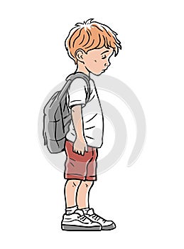 Little schoolboy boy with a backpack