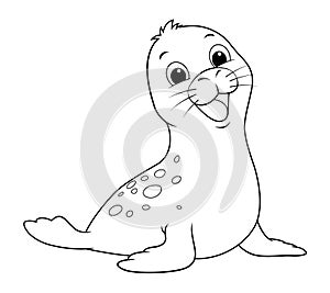 Little Seal Cartoon Animal Illustration BW