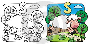 Little sheep coloring book. Alphabet S