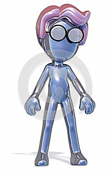 Little silver man with glasses Cartoon style idle pose