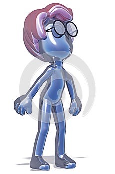 Little silver man with glasses Cartoon style look up pose