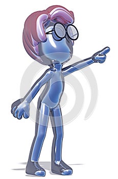 Little silver man with glasses Cartoon style points up