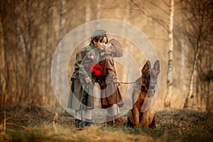 Little sisters portrait in Soviet military uniform