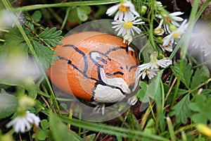 Little Sleeping Fox Painted Rock Cozy in the Grass and Garden Fl