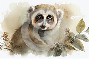 Little slow loris drawing with bit of watercolour
