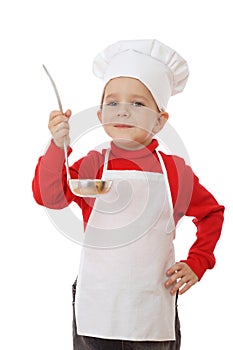 Little smiling chief-cooker with ladle