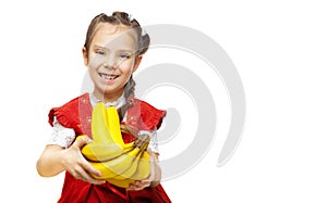 Little smiling girl with bananas