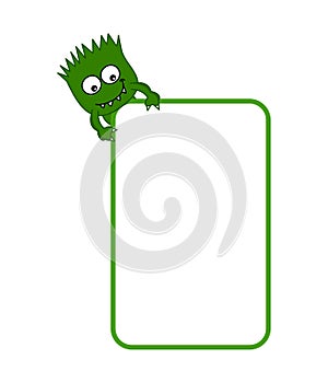 Little smiling green disease in billboard with green frame on white background - vector