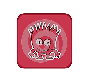 Little smiling red microbe in red icon on white background - vector