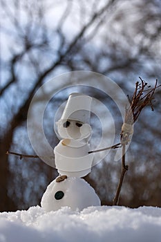 Little snowman with broom