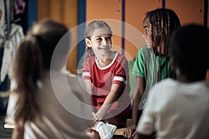 The little soccer teammates waiting for a training