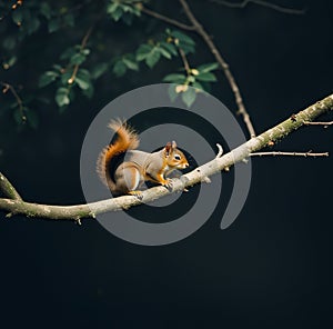 Little squirrel on a tree branch. Generative AI