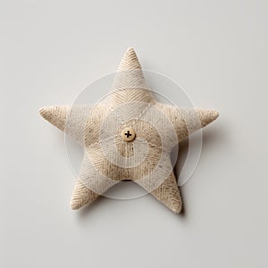 Little Star Handwoven Felt And Gold Button Star In Tweed Style