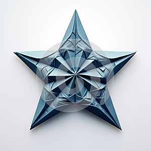 Little Star: Origami Blue Star On White Background
