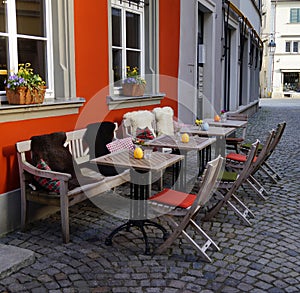 a little street cafe on Lindau island in Germany at Eastertime