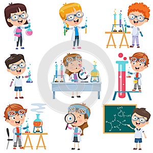 Malý študenti robiť chémia 