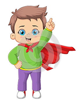 The little super boy is rising up the hand