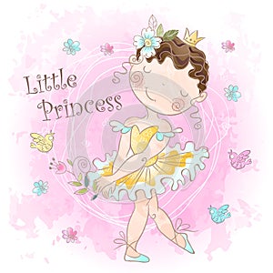 Little sweet Princess. Girl with birds. Vector photo